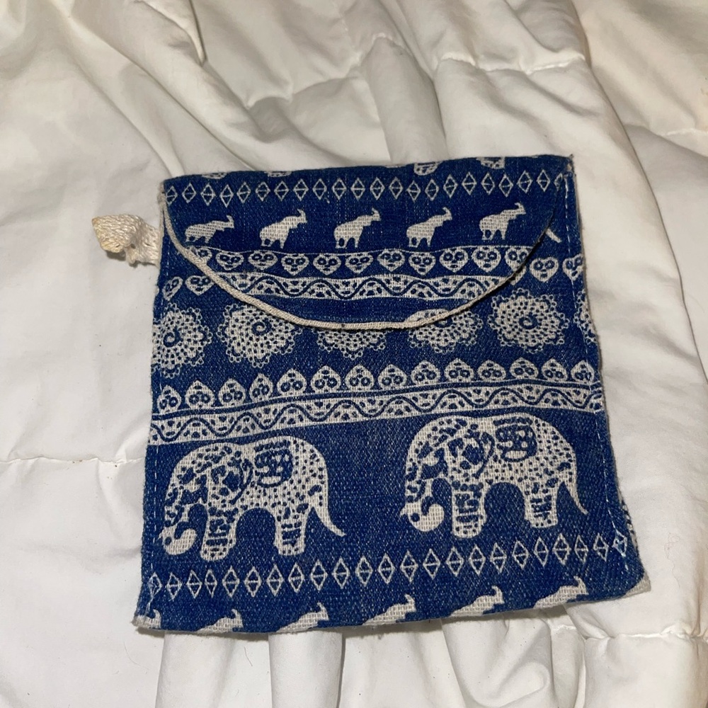 Blue & White Elephant Print Cotton Pouch